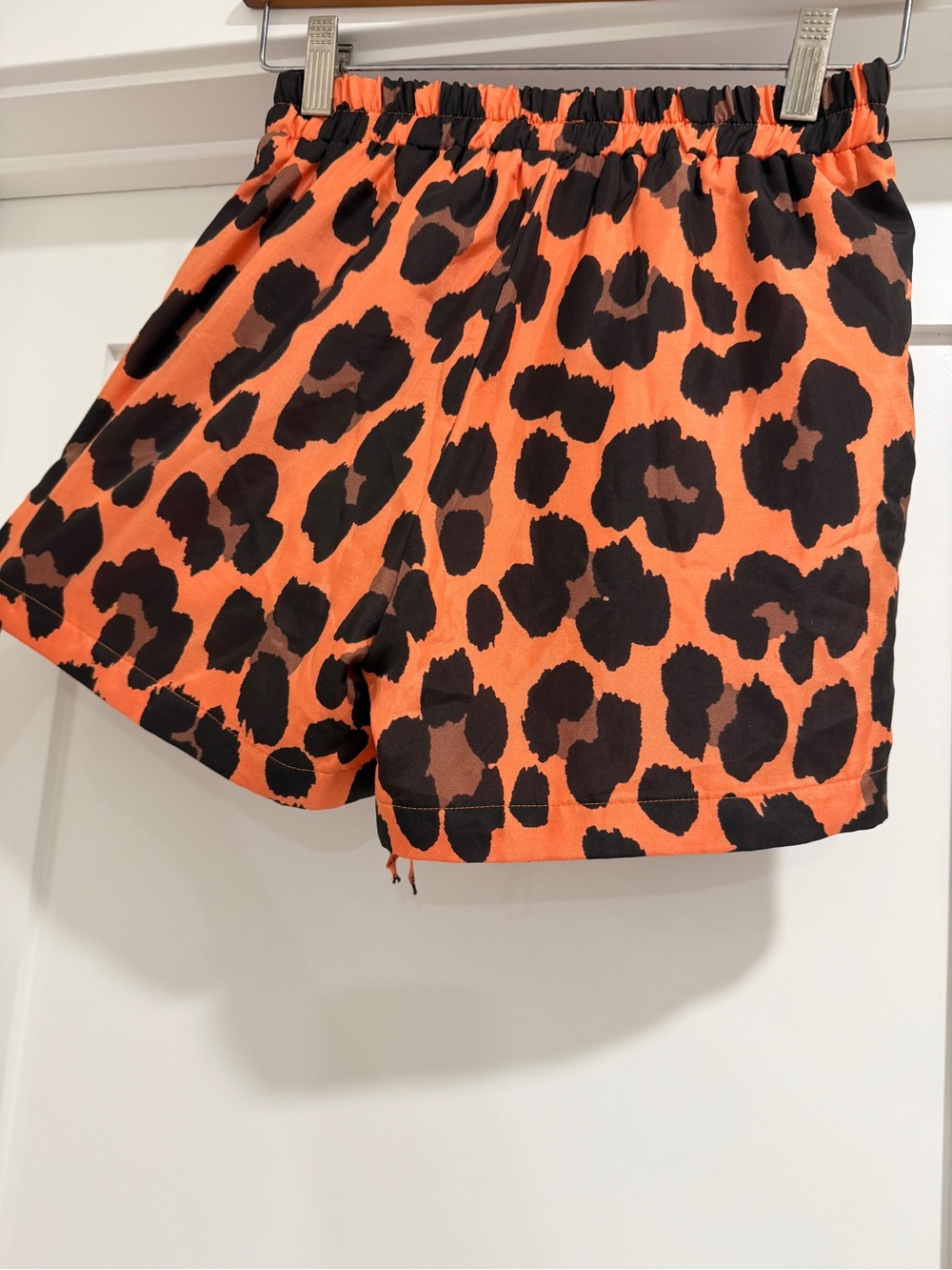 Orange Leopard Print Drawstring Mini Shorts - Picture 4 of 6